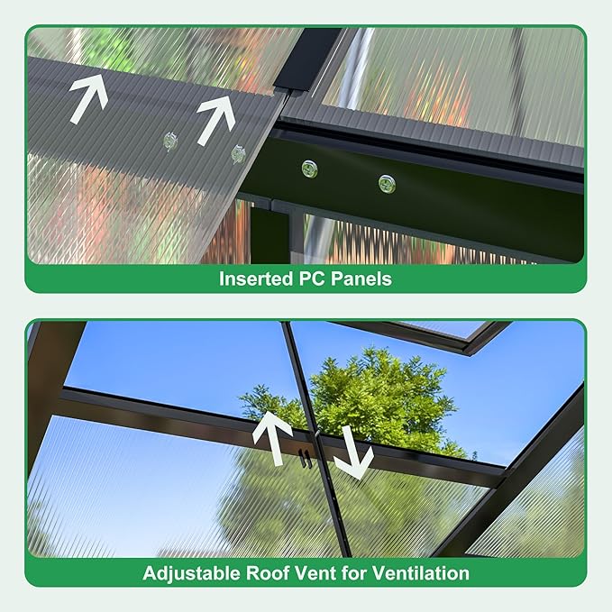 WKM 10x12 FT Greenhouse Enhanced Aluminum Frame Greenhouses for Outdoors Withstands Strong Wind or Snow Green House with Swing Door Green Houses for Outside Garden Backyard Black