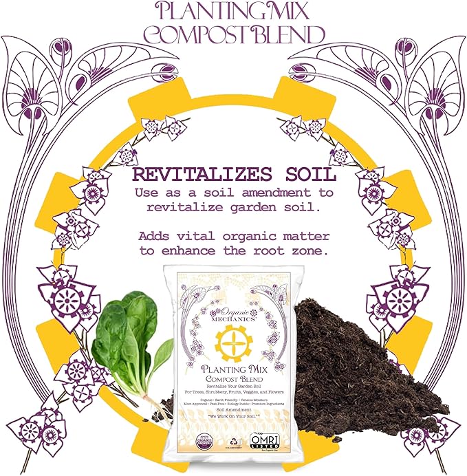 Organic Mechanics Planting Mix Compost Blend 1 Cu Ft - Revitalizes Garden Soil with Compost Pine Bark Coconut Coir and Worm Castings for Raised Beds Gardens &amp More - Peat-Free &amp Eco-Frien