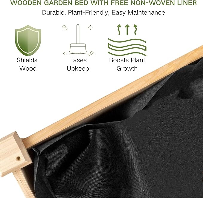 Raised Garden Bed with Greenhouse CoverElevated Wood Planter Box with Legs &amp Non-Woven Liner34 L x18 W x 66 H Indoor Outdoor Gardening Bed for Vegetables Herbs Flowers