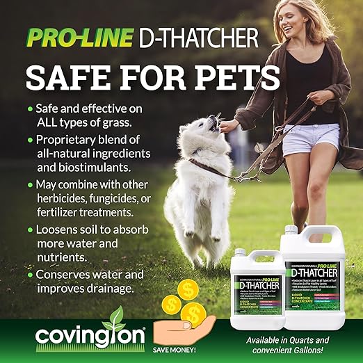 Covington PRO-LINE D-THATCHER Liquid Dethatcher (32oz) – Lawn Thatch Remover &amp Soil Softener Grass Clipping Breakdown for Healthy Lawns &amp Gardens – Dethatcher and Aerator in one Safe for Kid