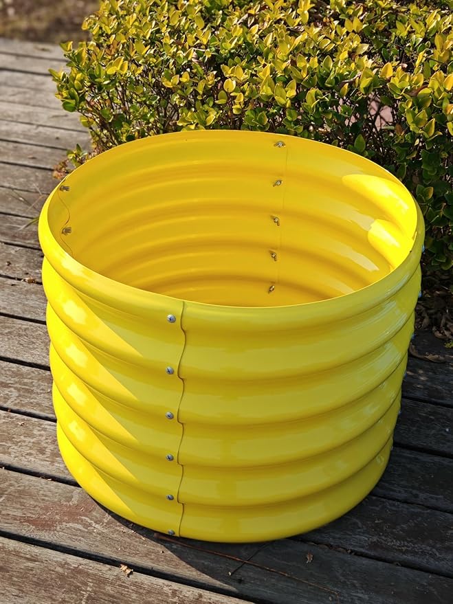 A ANLEOLIFE Kids Mini Raised Garden Beds Outdoor (4-Pack)-24x24x18in Round Galvanized Metal Planter Box for Planting Vegetables Flowers Fruits Eco-Safe &amp Easy Setup Sunlit Gold