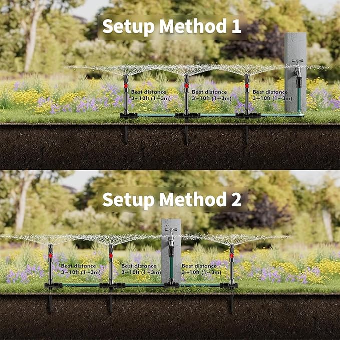 Flexible Sprinkler System Above Ground DIY Irrigation Kit Multi-Adjustable Lawn Sprinkler Set Ideal for Plant and Flower Bed Watering (Garden Hose Not Included)