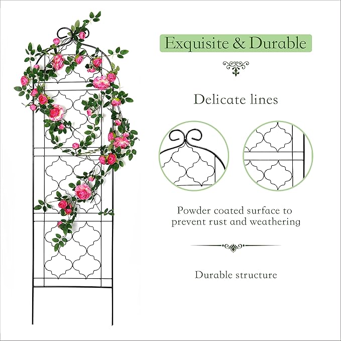 Garden Trellis for Vines and Climbing Plants Outdoor Iron Wire Lattices Grid Panels for Potted Climbing Pergola Cucumber Tomato Rose Vegetable Flower Plant Trellises (60 * 16 Inch Pack of 2 Black)