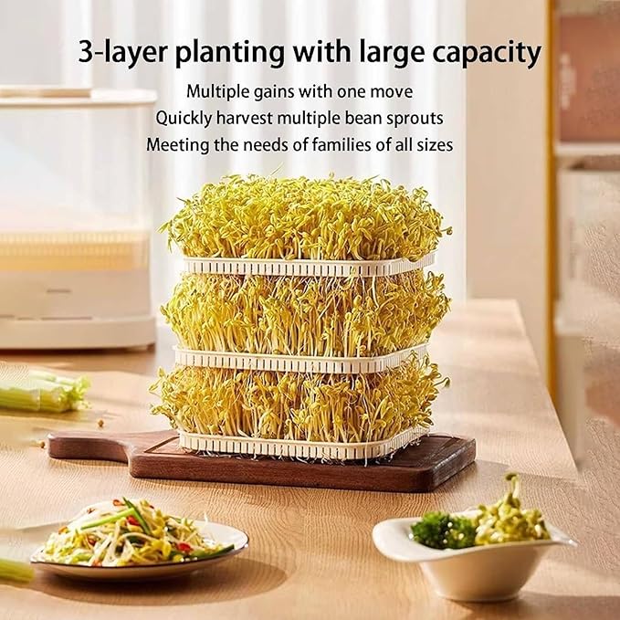 Home Smart Bean Sprout Machine Automatic Bean Sprout Machine 360°Sprinkling 4 Seasons Planting 1.5L Water Tank LED Display for Radish Wheatgrass Barle