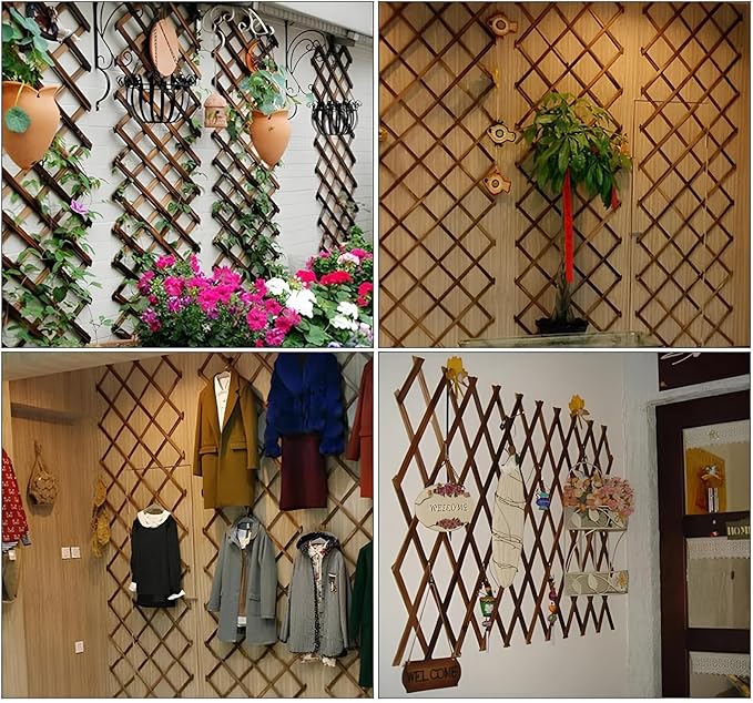 Expandable Garden Trellis Support for Climbing Plants Wooden Lattice Fence Wall Panel Lattice Panels for Outside for Climbing Plants Vine Ivy Rose Cucumbers Clematis(98 * 25cm)