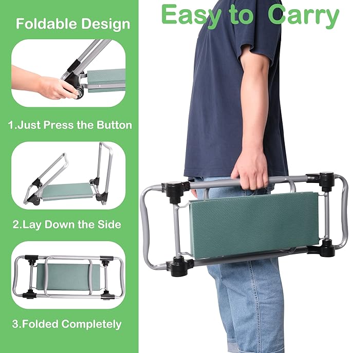 Foldable Garden Kneeler and Seat Upgraded Gardening Stool with 2 Bonus Tool Pouches Lightweight and Heavy Duty Garden Bench with Comfortable Eva Foam Pad for Arthritis Parent Gardener