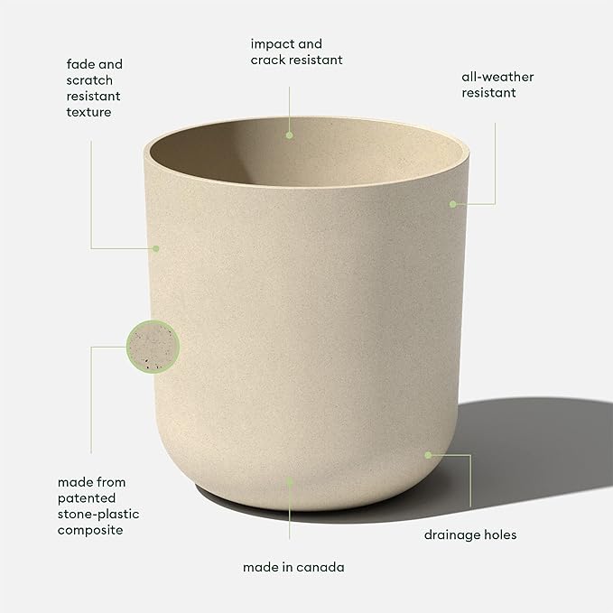 Veradek Round Lima Plastic Planter Pots for Indoor/Outdoor Garden Use Sand Color 5 Year Warranty