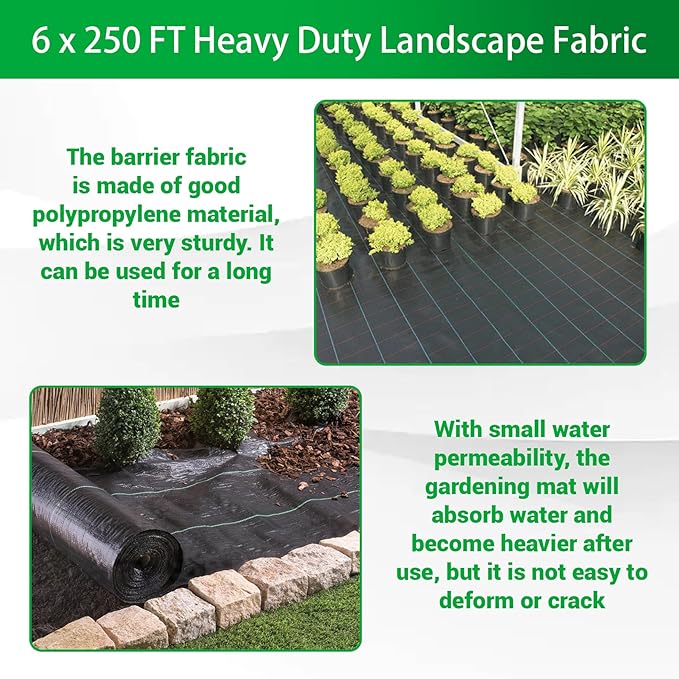 Weed Barrier Fabric Planting Cover - 6 x 250 FT Heavy Duty Landscape Fabric Ground Cover Block for Outdoor Planting