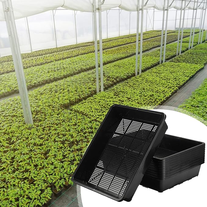 Aoriher 10 Set/20 pcs Mesh Bottom Trays and Trays mat Soil Blocking Trays Seed Starting Trays Plastic Seedling Starter Microgreen Growing Tray for Microgreen Plant Seed Tray 15 x 12 Inch