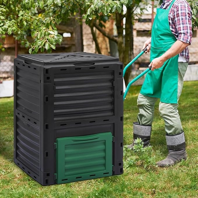 MoNiBloom 80 Gallon Large Compost Bin BPA Free Outdoor Composting Tumblers for Garden Patio All-Season Fast Working Rotating Chamber Composters for Garden Patio w/Sliding Door