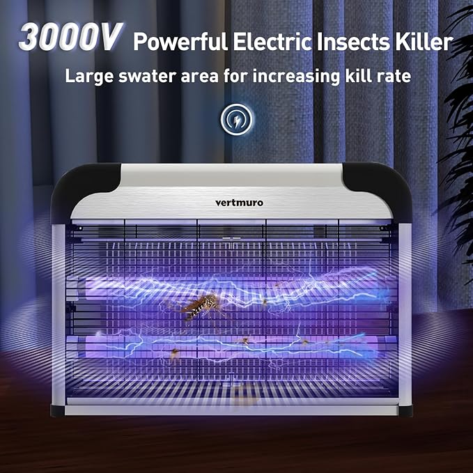20W Electric Bug Zapper Indoor Fly Insect Killer with 3000V Grid UV Light Mosquito Gnat Zapper w 2 Replacement Bulbs for Home Kitchen Restaurant Garage 2pc