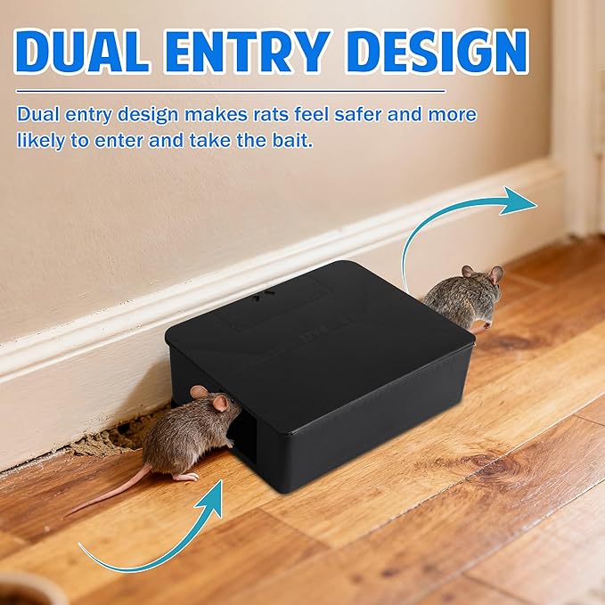 2 Pack Rat Bait Station Traps - Reusable Rodent Stations for Indoor Outdoor Garden Warehouse Garage Weather‑Resistant Mouse Station Box to Fix Bait Block Keeps Rats Away Pets Safe Dual-Entry Tunnel