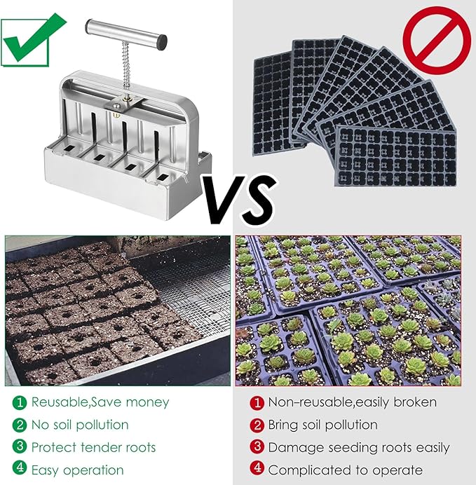 Soil Blocker 2 inch Manual Soil Block Maker Handheld Gardening Seedling Tool with Comfortable Handle for Gardens Farms Seedings Cuttings Greenhouses Gardens (Type 3)