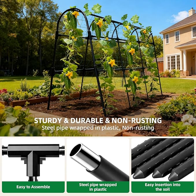 Cucumber Trellis for Raised Bed U-Shape Garden Arch Metal Support for Climbing Plants Metal Arch Plant Support Vegetables Trellis Plant Support for Vine Outdoor (Black 47*30*47inch(L*W*H))
