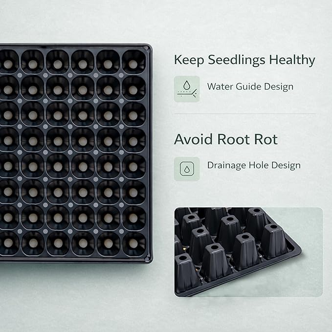 Gardzen 10 Pack 128 Cell Seed Starter Trays 1.5 Deep Plug Tray for Seedlings Durable Seedling Trays with Drainage Holes Fit Standard 1020 Drip Tray