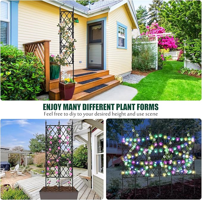 Garden Trellis for Climbing Plants Outdoor 5.25 FT Iron Pipe Metal Support Wall Tall Plant Trellis Lattice Fence Plant Support with Garden Twist Tie for Ivy Vines Rose
