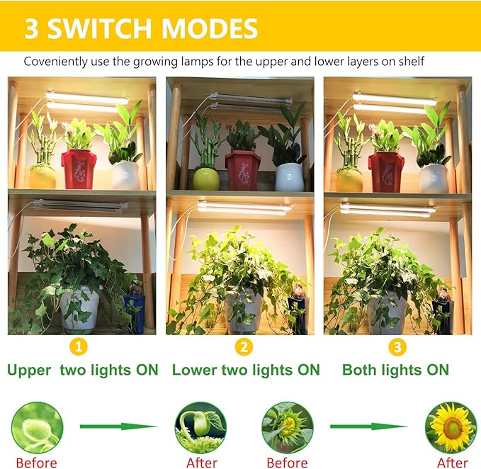 Grow Light Strips Plant Lights for Indoor Plants Full Spectrum Growing Lamp with Auto On &amp Off Timer3/6/12H Timer 192 LEDs/ 10 Dimmable Levels Sunlike for Seedings Hydroponics