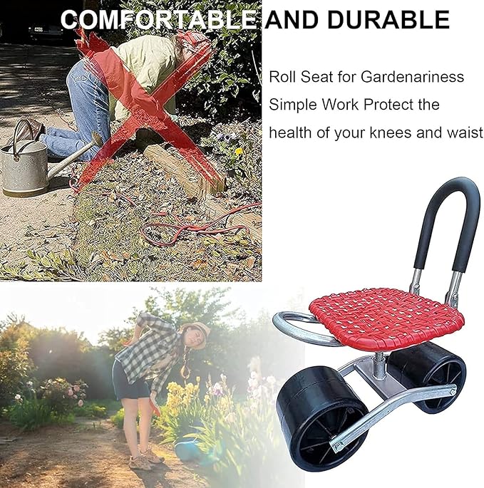 Garden Cart Outdoor Gardening Rolling Work Seat Stool – Comfortable Seat For Painting Cleaning And Car Repair