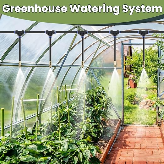 Automatic Drip Irrigation Kits - Garden Watering System with 360° Bendable Spray Adjustable Copper Atomizing Nozzles for Yard Lawn Raised Bed Greenhouse Potted Plants (15 Nozzles 50FT Hose)