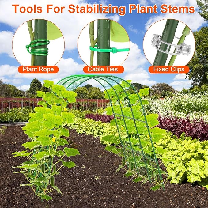 Cucumber Trellis for Raised Bed Arch U-Shaped Garden Trellis for Climbing Plants Adjustable Plant Support with Climbing Net for Cucumbers Tomatoes Peas Beans &amp Vine Flowers (50x47x45 Inch)