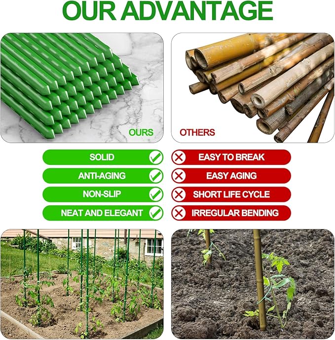 WAENLIR Garden Stakes 48 inch 4ft Sturdy Tomato Stakes Plant Stakes for Outdoor Plants Metal Plant Support Sticks for Gardening Pack of 30