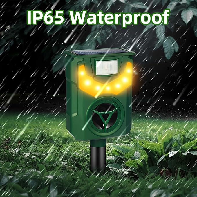 2 Pack 2025 Solar Ultrasonic Repellent Outdoor Deer Repellent Devices with Motion Detection Cat Squirrel Rabbit Deterrent for Yard Waterproof Animal Deterrent Light for Skunk Racoon Rodent Dog Mole