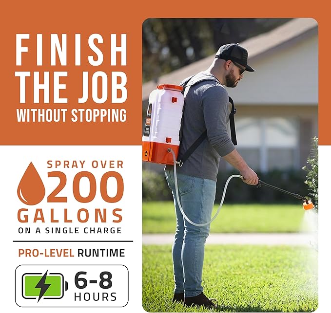 PetraTools Battery Powered Backpack Sprayer 4 Gallon - 6 Hours Long Battery Life &amp Padded Straps for Comfort - HD4000 Electric Backpack Garden Sprayer with 6 Spray Nozzles &amp 90PSI Adjustable P