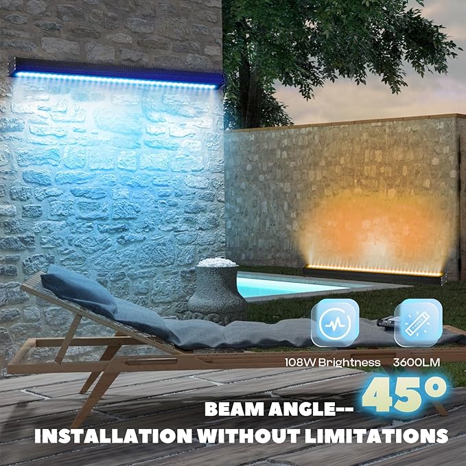 108W Wall Washer Light Bar RGBW 16 Color Changing 40’’/3.28FT Length Remote Controller*2 IP65 Waterproof LED Landscape Light