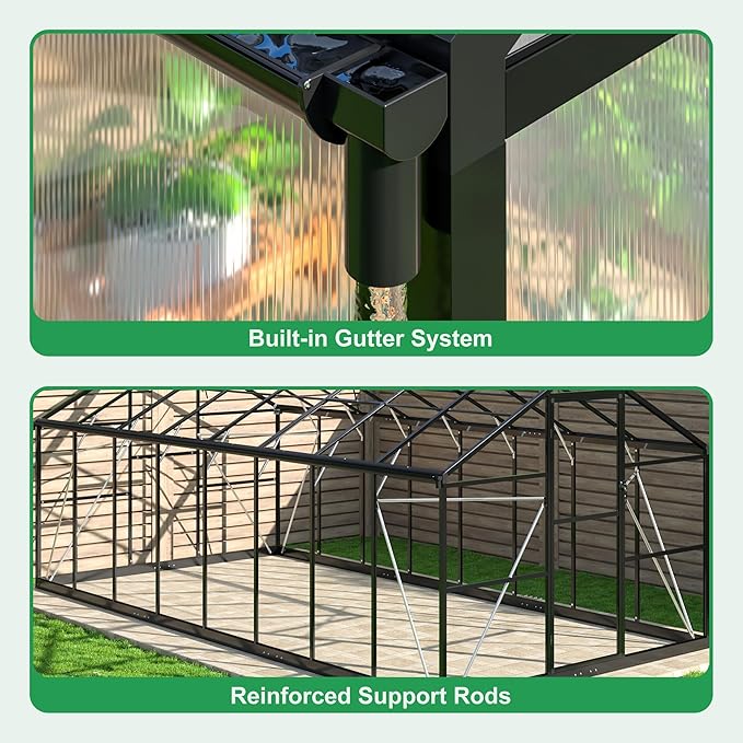 WKM 8x16 FT Greenhouse for Outdoors Polycarbonate Greenhouse with Roof Vent and Quick Setup Structure Aluminum Frame Black
