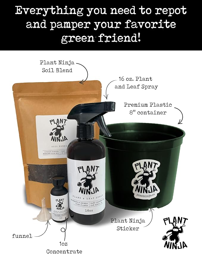 Premium Starter Bundle Includes a 8” Pot 16oz Spray Bottle 1oz Concentrate Soil Blend &amp Funnel Plant and Leaf Shine Spray for Indoor Plants House Plants w/Potting Soil - Large