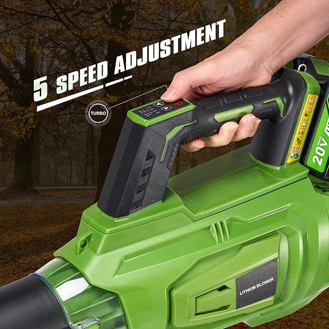 Brushless Leaf Blower Cordless 40V 620CFM Leaf Blower with 2 × 4.0Ah Battery and Charger 5 Speed Modes Powerful blowers for Lawn Care Patio Blowing Leaves Dust Snow Green