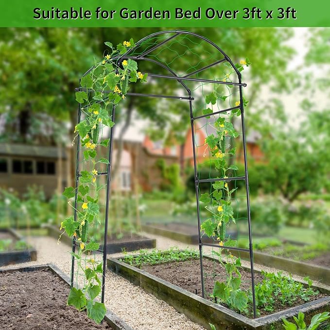 Cucumber Trellis 6.7ft Tall Garden Arch Trellis for Climbing Plants Outdoor Arbor Support Vine Vegetable Tomato Bean Pea Grape Squash Pumpkin Cucumber Raised Bed Lightweight Black