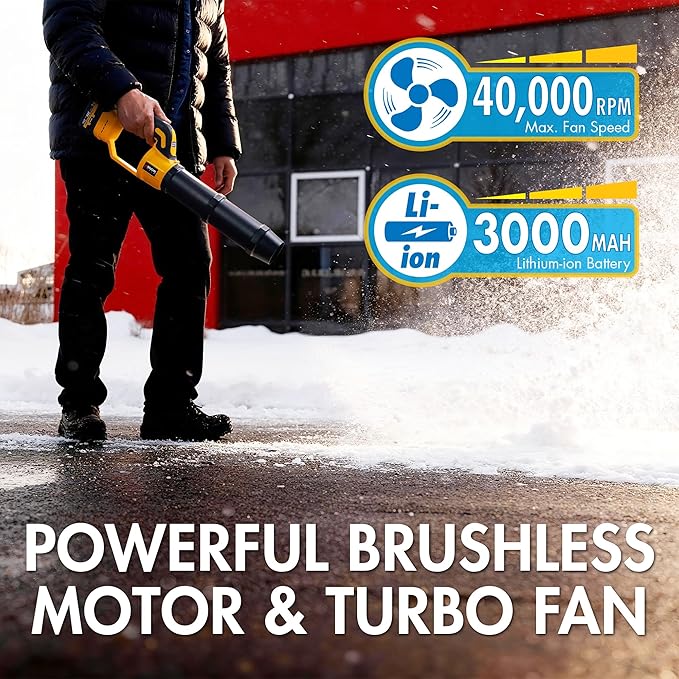 Wagan EL7214 OneVolt Cordless Leaf Blower 40000RPM Electric Air Duster with Extension Pipes UL Certified 3.0Ah 21V Battery 580CFM Lightweight Blower for Lawn Patio Dust and Snow