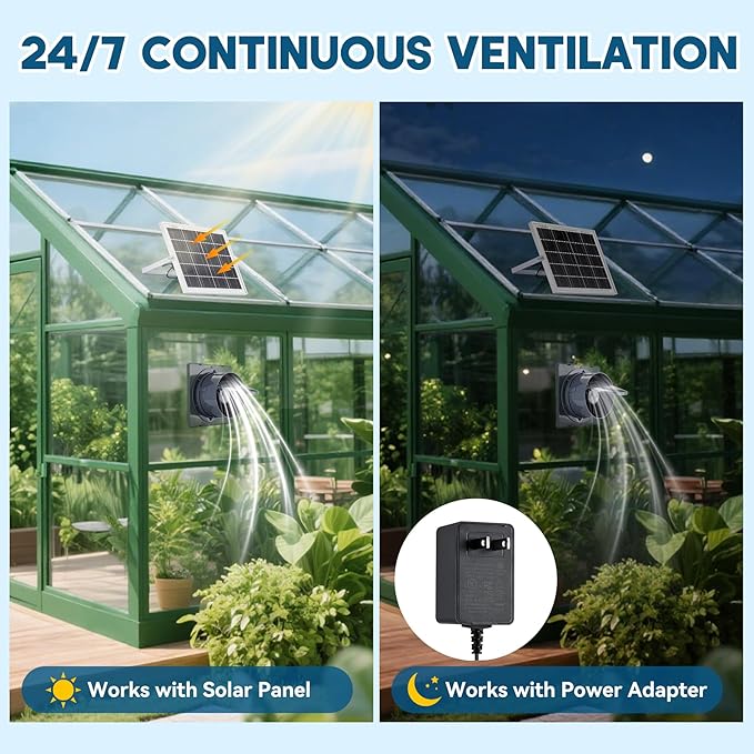 Solar Powered Exhaust Fan 25W Solar Panel+8 High Speed Solar Powered Fans Solar Exhaust Intake Fan Kit with Bracket Anti-backflow Valve Power Adapter Vent Fan for Shed Greenhouse Attic