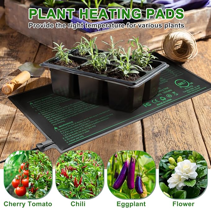 Seedling Heat Mat with Thermostat Pack of 2 Dual Certified by MET and UL Plant Heating Mat Pad Equipped with A Temperature Probe It Automatically Maintains A Constant Temperature