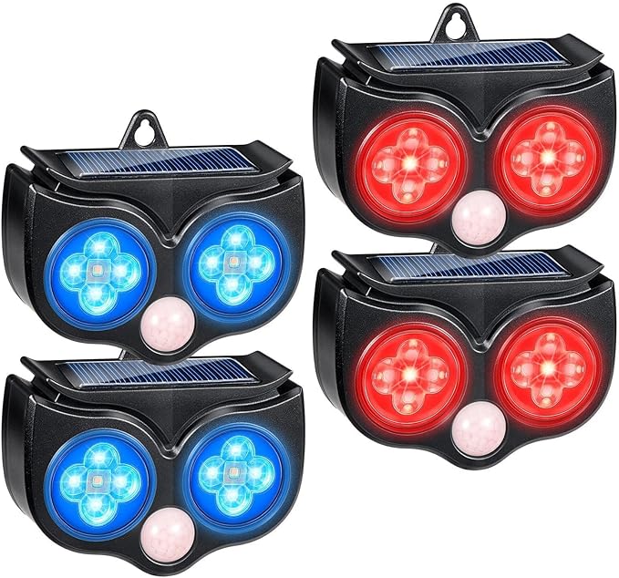 2026 Upgraded Predator Deterrent Lights 4-Pack Solar Nocturnal Animal Repeller Outdoor for Chicken Coop &amp Garden Red &amp Blue Flashing LED Predator Deterrent for Bear Bird Coyote Fox Racco