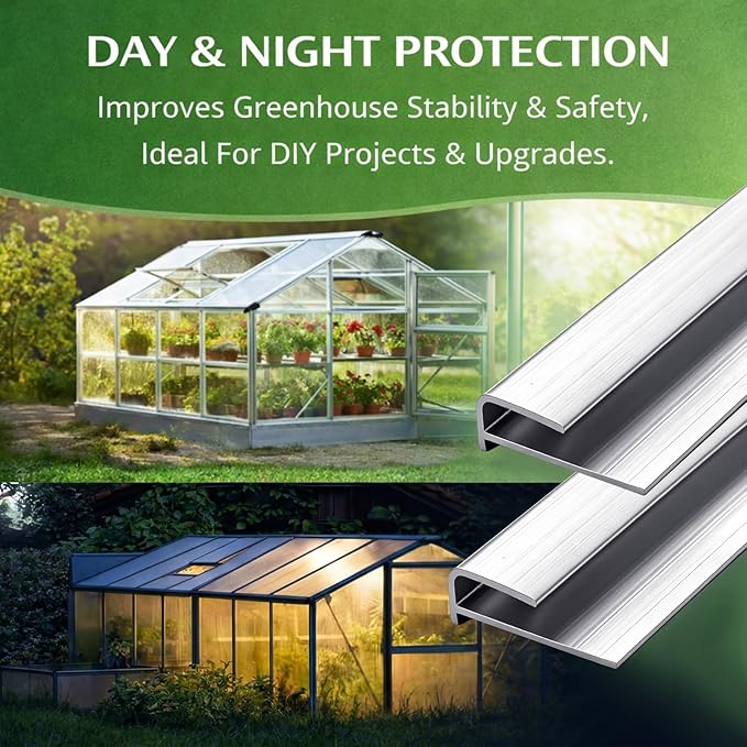 Tandefio 20 Pcs 2 ft Aluminum U Connector Greenhouse Panels Fits 6 mm Polycarbonate Greenhouse Connector Silver U Channel Roofing Accessories Join 2 Pieces of Panels Together Prevent Dust Rain