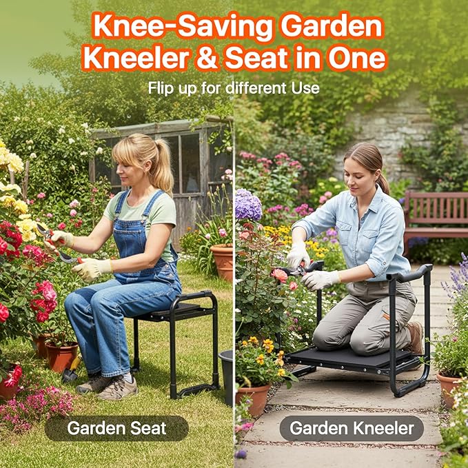 Garden Kneeler and Seat Heavy Duty Wider and Thicker Kneeling Pad for Foldable Gardening Stool with 2 Tool Pouches Gardening Gifts Tools for Women Mom Men Seniors
