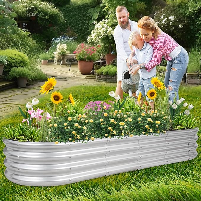1MORE Galvanized Raised Garden Bed- Planter Garden Boxes Outdoor Raised Beds for Gardening 6x2x1ft Metal Garden Bed Kit for Vegetables Flower Planter Raised Beds with Protective Tape &amp Tools.Si