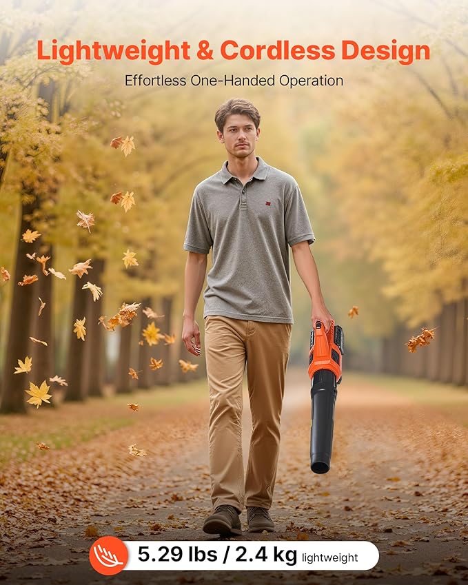 VEVOR 20V Cordless Leaf Blower with Brushless Motor 450 CFM/110 MPH Battery Powered Electric Leaf Blowers for Lawn Care with 2.0Ah Battery and Fast Charger