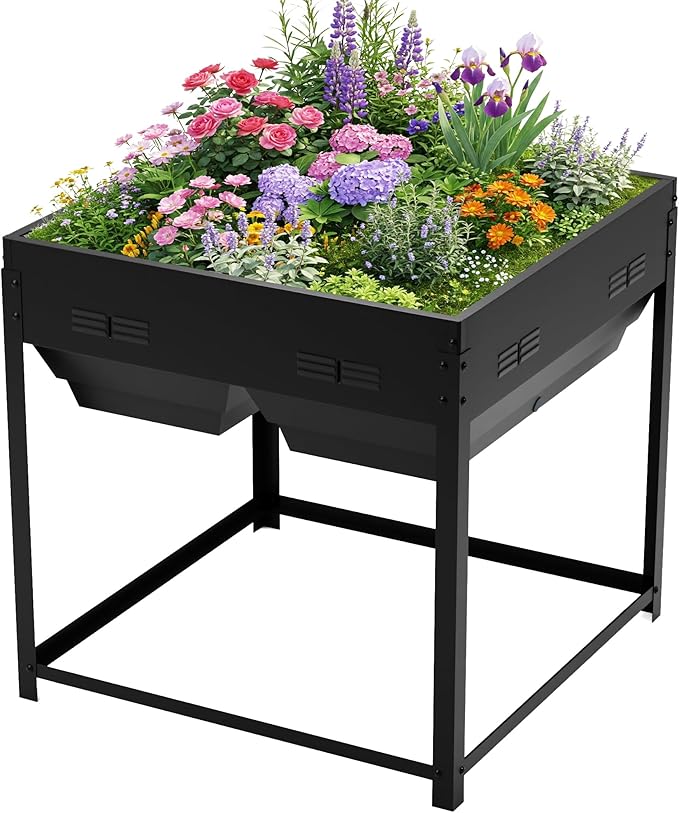 Worth Galvanized Steel Raised Garden Bed with Legs &amp Built-In Drainage - 50 Gal Outdoor Planter Box for Vegetables Flowers Herbs - Rust-Resistant Elevated Metal Design for Patio Backyard 35x35