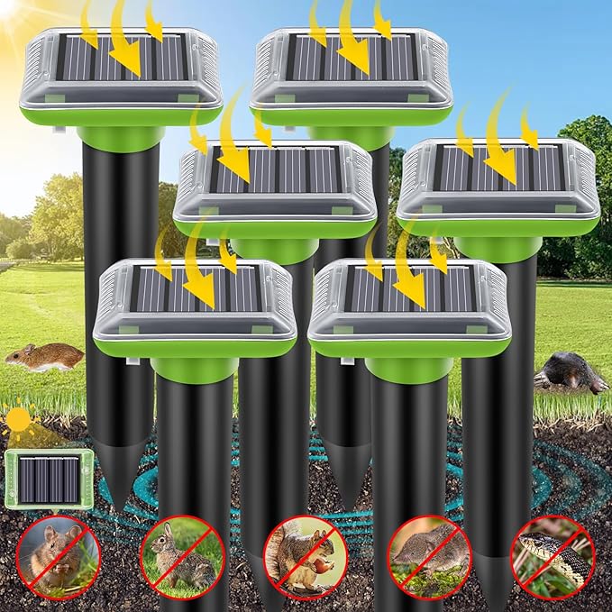 Mole Repellent Solar Powered2025 Upgraded Vole Repellent Ultrasonic Solar PoweredMole Repeller Outdoor for Lawns Garden YardGopher Trap Killer for GopherSquirrel(6 Pack)