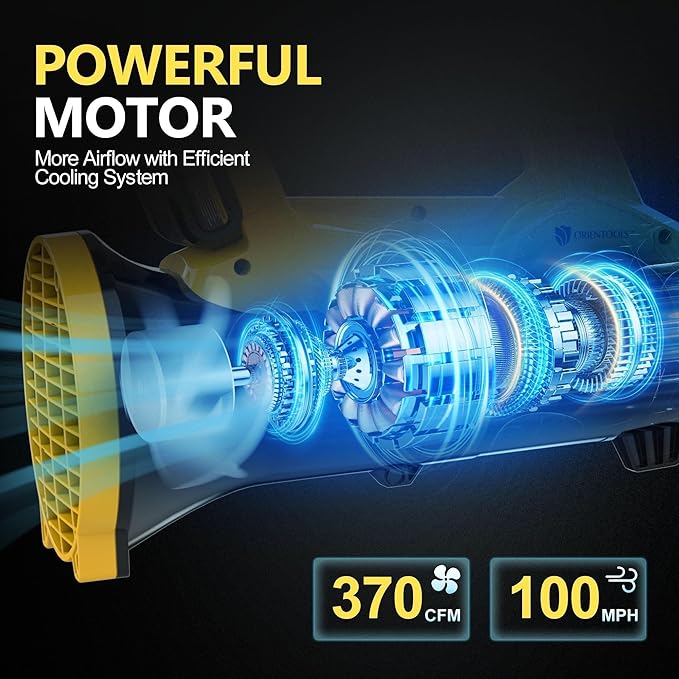 Orientools 20V Cordless Leaf Blower with UL 62133 Certified 2x2.0Ah Batteries and Charger (45 min Run time) for clearing Leaves dust Debris Light Snow from walkways Driveway Yard