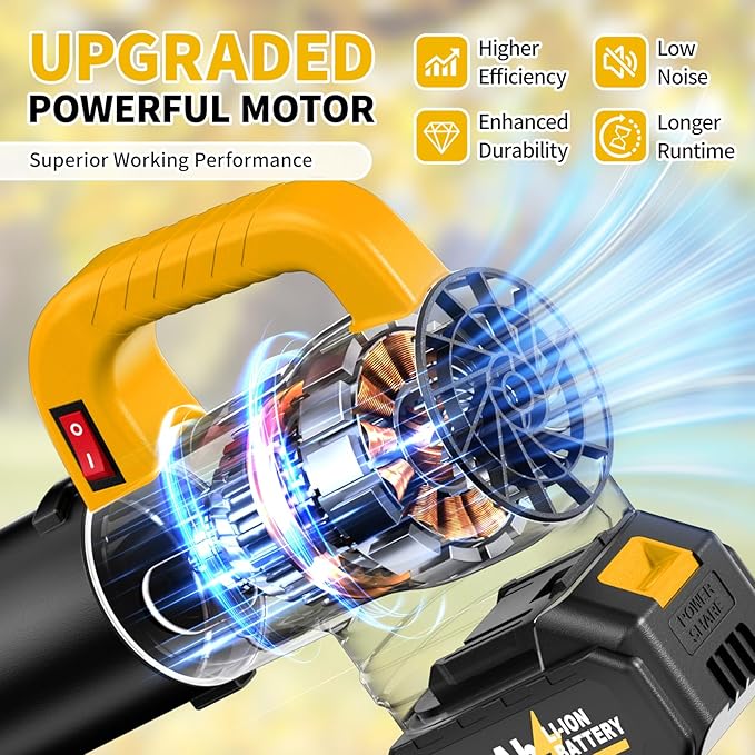 Leaf Blower Cordless with 2 x 4.0Ah Battery and Charger Battery Powered Cordless Leaf Blower with 3 Tubes Lightweight Handheld Small Leaf Blowers for Lawn Care Patio Yard Dust(Yellow)