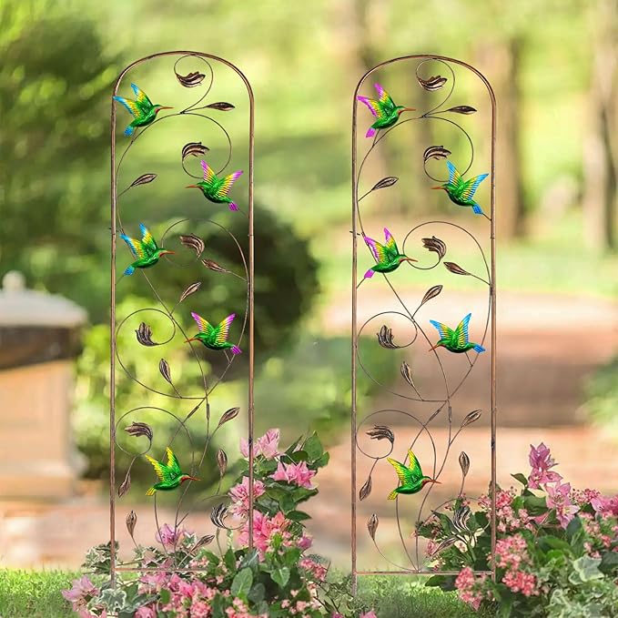 SUNNYPARK Set of 2 Hummingbird Metal Garden Trellis for Climbing Plants Decorative Vegetables Flowers Vine Trellis for Outdoor Patio 60'' H x 11'' W