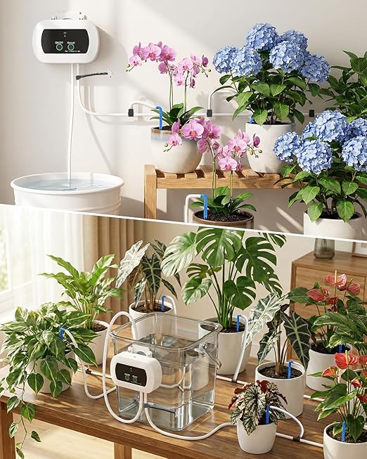 Automatic Watering System for Potted Plants[Wi-Fi &amp App Control] Smart Plant Watering Devices for Indoor Outdoor Automatic Drip Irrigation System Device Kit-USB ChargingWater 10 Plants
