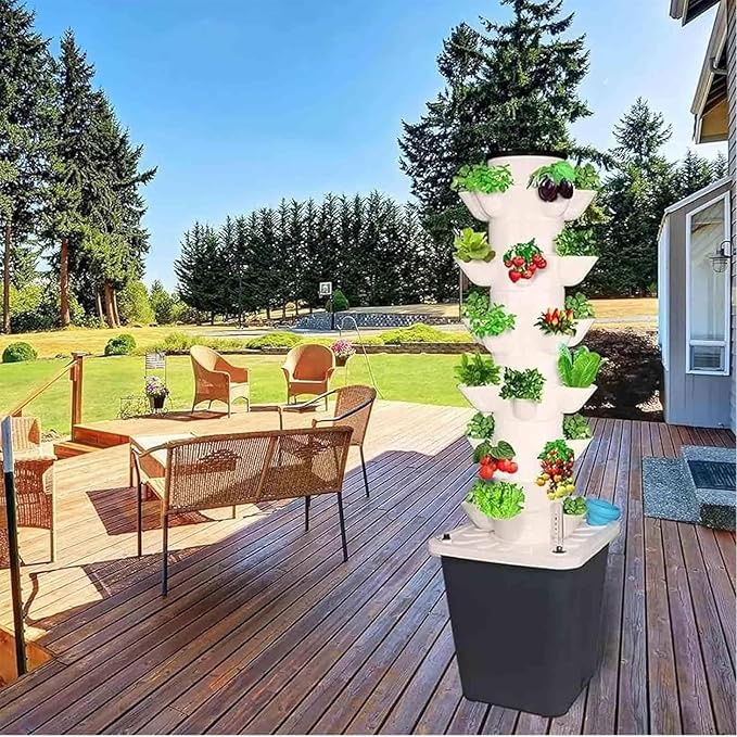 Aeroponic Tower Garden System with 10L Tank 6 Tier 30 Hole Hydroponic Tower System Vertical Farming Tower Kit for Home Kitchen and Office(White)