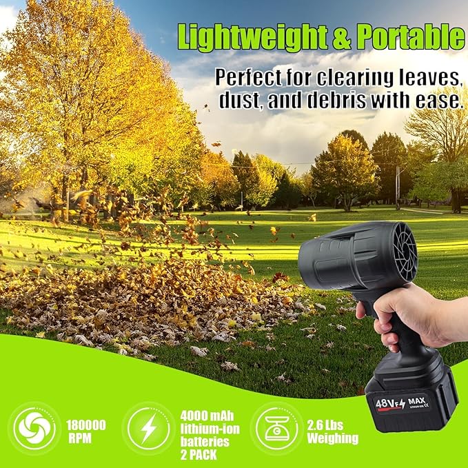 Electric Cordless Leaf Blower Portable Dust Hand Held Blowers 2 Pack 4000mAh Battery Powered and Charger Lightweight Handheld Blower for Lawn Care Patio Cleaning &amp Blowing Drying