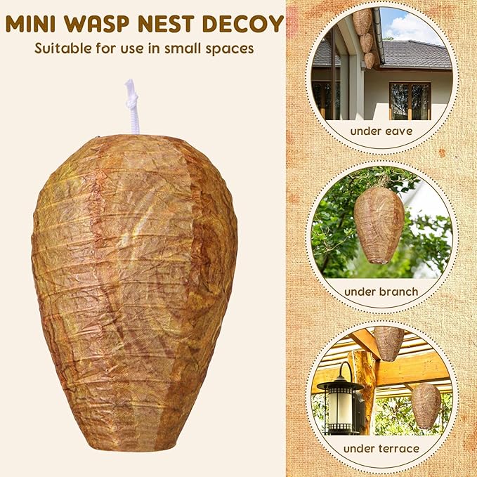 Qualirey 12 Pack Wasp Nest Decoy Hanging Fake Paper Bees Hornet Nest with Strings Stay Away from Wasps Hornets for Indoor and Outdoor Home Yard and Garden