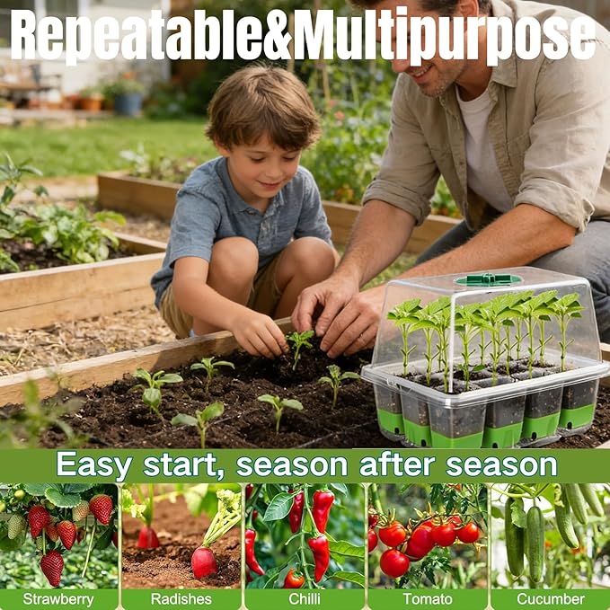 5-Pack Flexible Germination TraysReusable 60Cell Seed Starter Trays With Humidity Dome &amp Lids  Flexible Pop-Out Design BPA-Free Silicone Seedling Kit &amp Dishwasher Safe for Herbs/Vegetables/